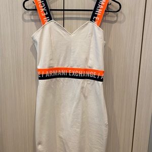 White Armani dress with blue/orange design